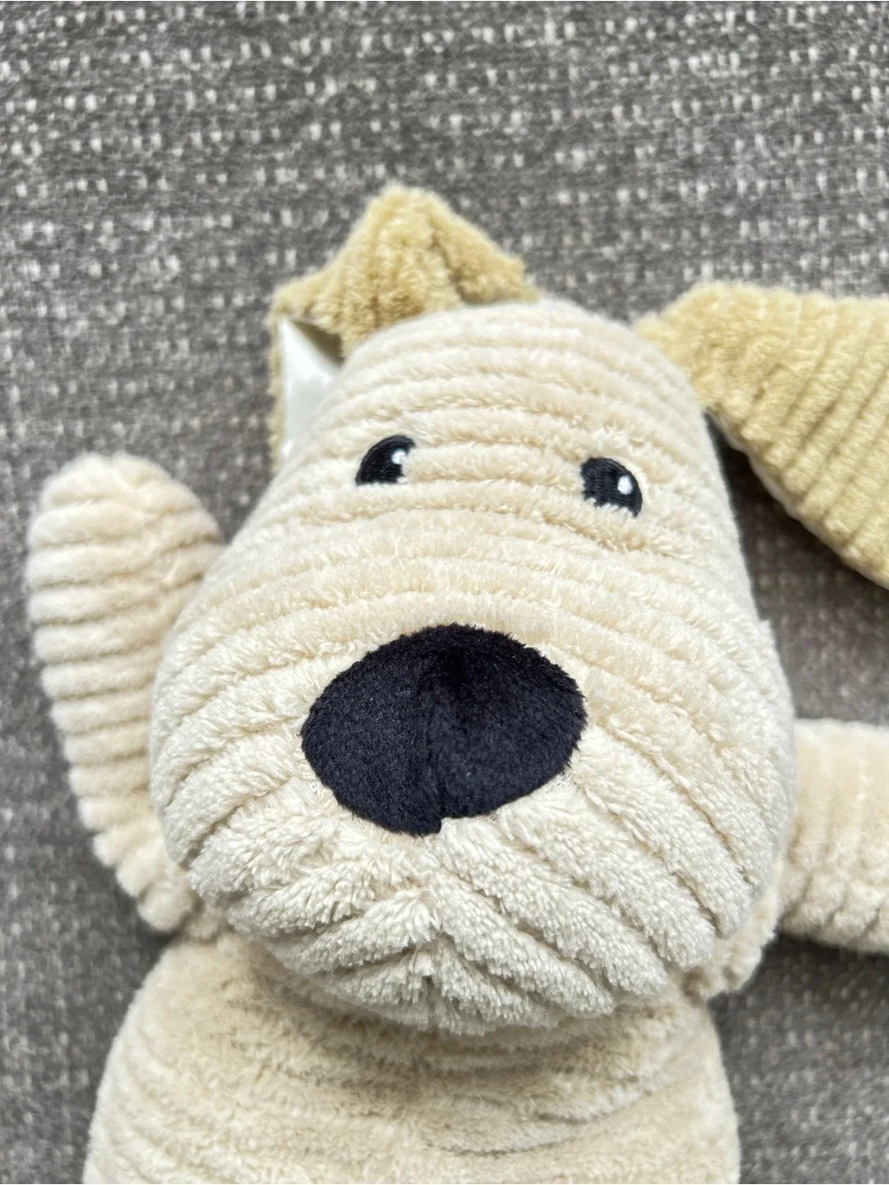 Plush Beige Corduroy Puppy Stuffed Animal - Soft Baby Toy